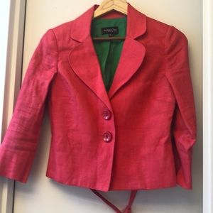 Linen coral classy jacket with belt and buttons